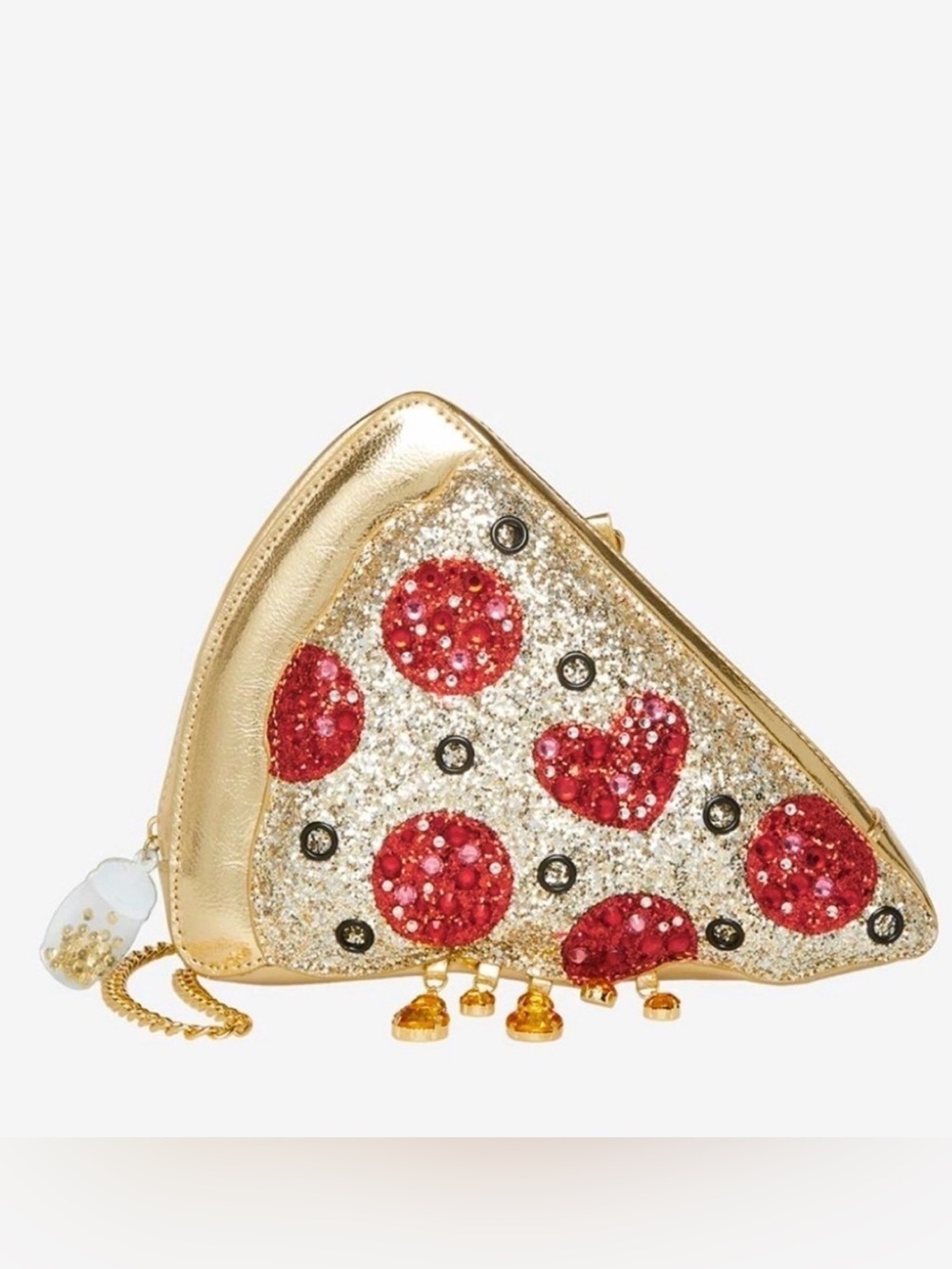 🍕1st Edt. Betsey Johnson Kitsch Pizza bag w hanging cheese & Parmesan zip tab - Picture 3 of 10